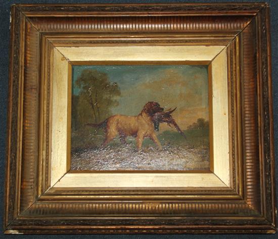 Circle of James Ward (1769-1859) Setter retrieving a pheasant, 6.5 x 8.5in.